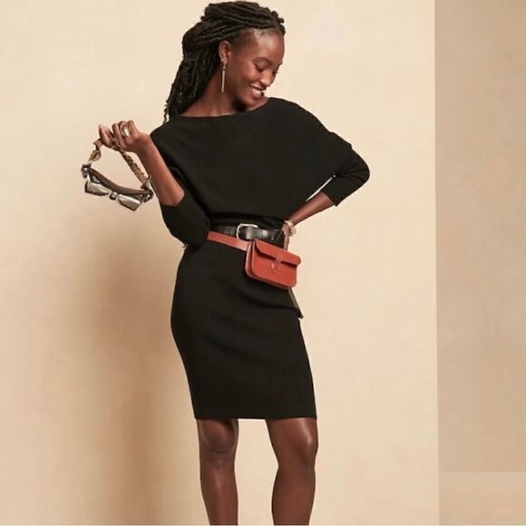 BLACK BANANA REPUBLIC COLLETTA OFF-SHOULDER SWEATER DRESS SZ L - Picture 1 of 5